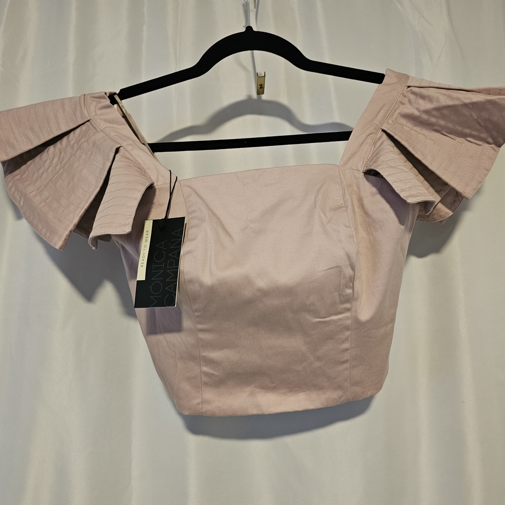Monica Campaña blush Ruffled Off-Shoulder Top size small